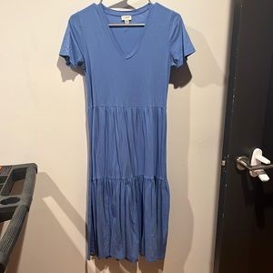 J Crew XXS blue midi cotton tiered  dress maternity friendly